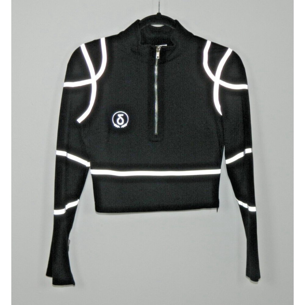 Diafora Top Size Medium Black Medusa Reflective‎ Strip 1/2 Zip Crop Long Sleeve